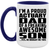 Proud Actuary Dad Of Awesome Son - 15oz Accent Mug Purple