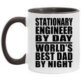 Stationary Engineer By Day World's Best Dad By Night - 11oz Accent Mug Black
