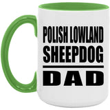 Polish Lowland Sheepdog Dad - 15oz Accent Mug Green