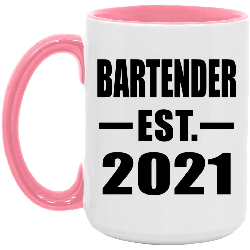 Bartender Established EST. 2021 - 15oz Accent Mug Pink