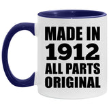 112th Birthday Made in 1912 All Parts Original - 11oz Accent Mug Purple