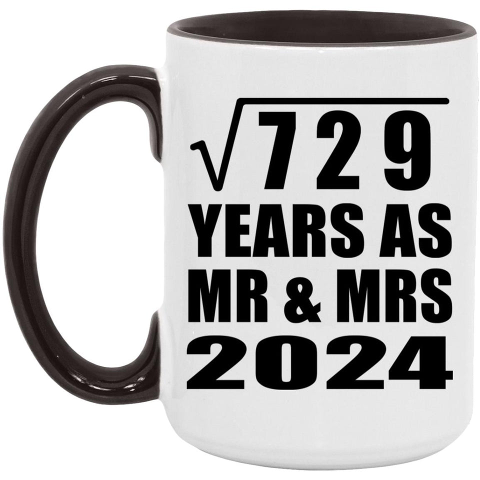 27th Anniversary Square Root of 729 Years As Mr & Mrs 2024 - 15oz Accent Mug Black