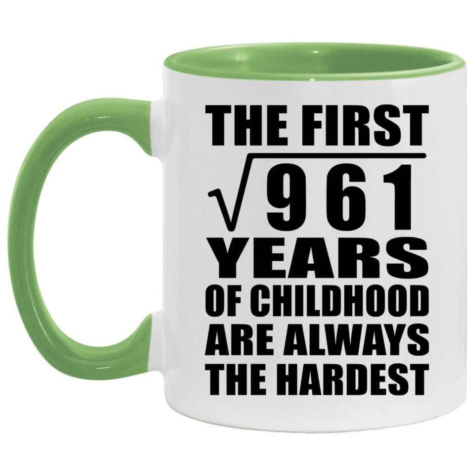 31st Birthday Square Root of 961 Years of Childhood - 11oz Accent Mug Green