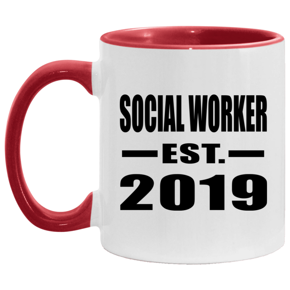 Social Worker Established EST. 2019 - 11oz Accent Mug Red