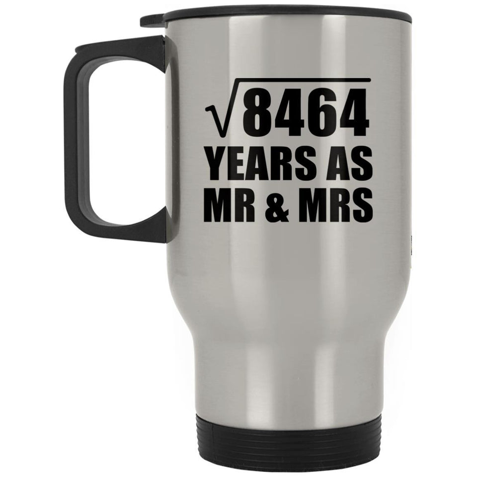 92nd Anniversary Square Root of 8464 Years As Mr & Mrs - Silver Travel Mug