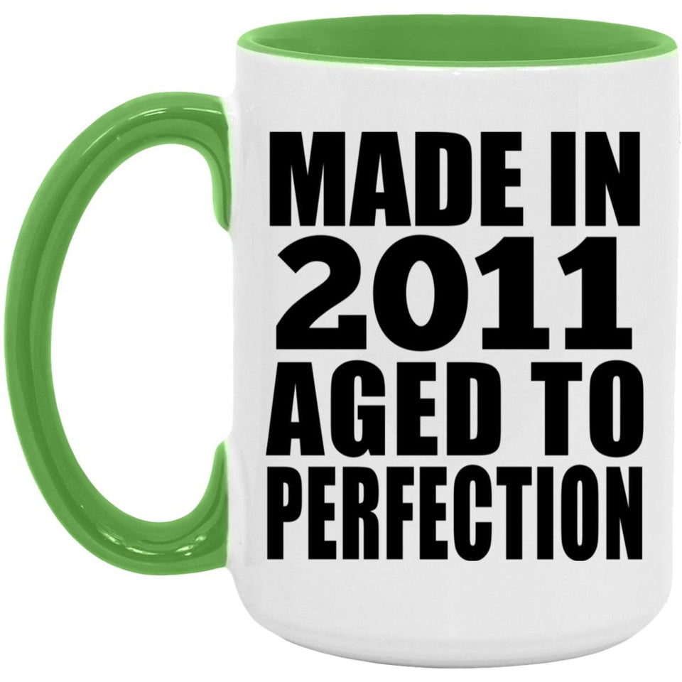 13th Birthday Made In 2011 Aged to Perfection - 15oz Accent Mug Green