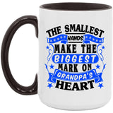 The Smallest Hands Make The Biggest Mark On Grandpa's Heart - 15oz Accent Mug Black