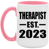 Therapist Established EST. 2023 - 15oz Accent Mug Pink