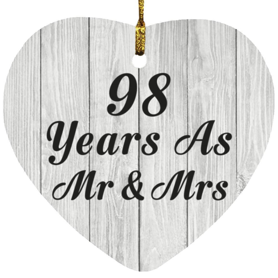 98th Anniversary 98 Years As Mr & Mrs - Heart Ornament F