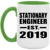 Stationary Engineer Established EST. 2019 - 15oz Accent Mug Green