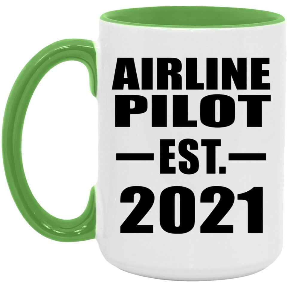 Airline Pilot Established EST. 2021 - 15oz Accent Mug Green