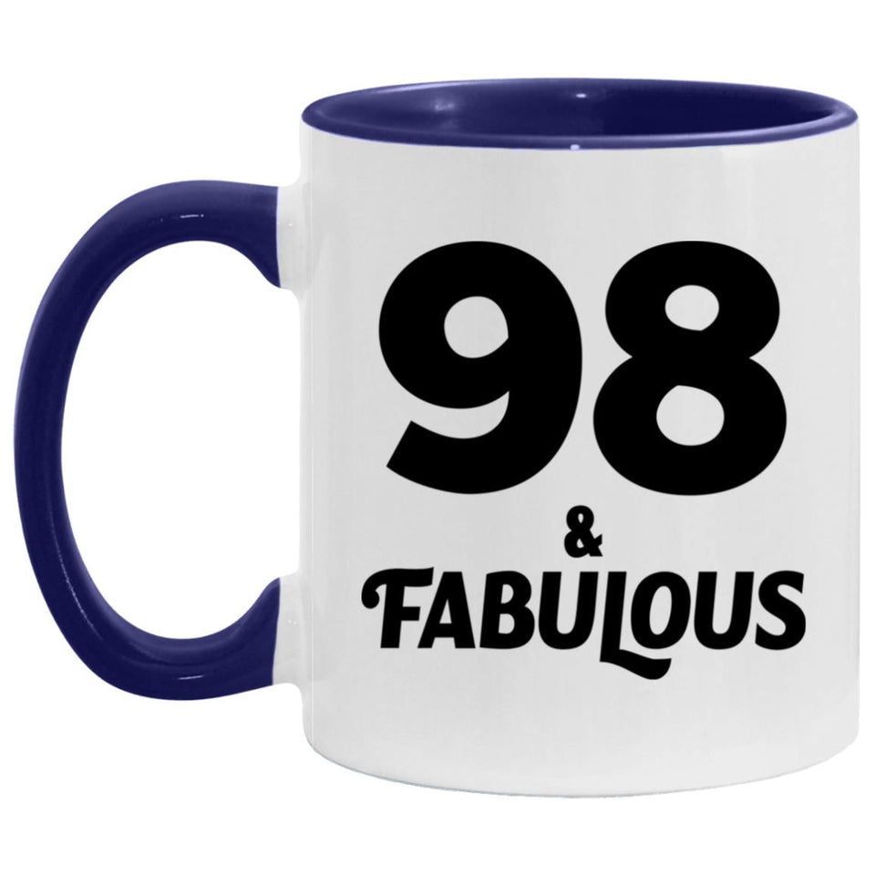 98th Birthday 98 & Fabulous - 11oz Accent Mug Purple
