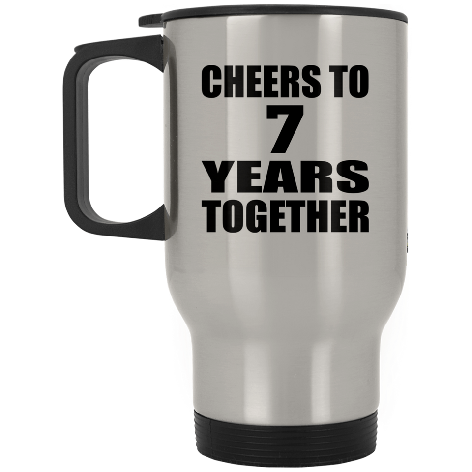 7th Anniversary Cheers To 7 Years Together - Silver Travel Mug