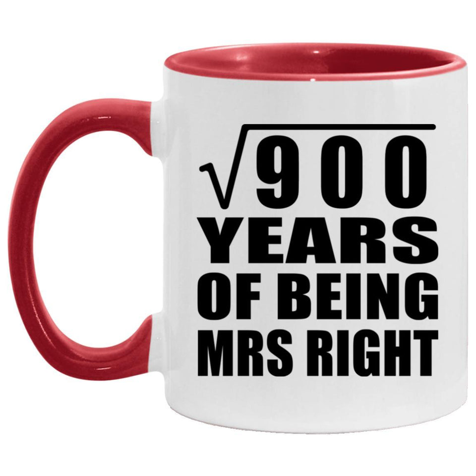 30th Anniversary Square Root of 900 Years of Being Mrs Right - 11oz Accent Mug Red