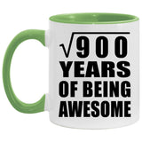 30th Birthday Square Root of 900 Years of Being Awesome - 11oz Accent Mug Green