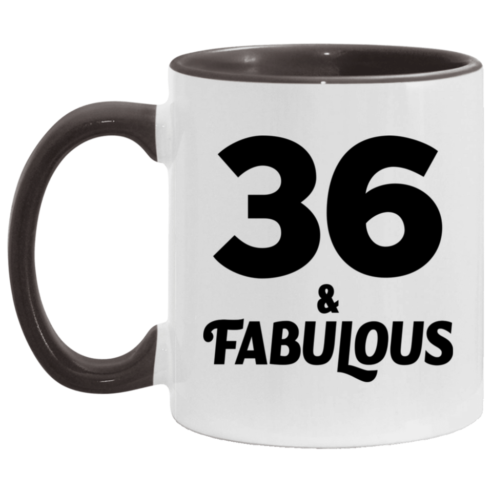 36th Birthday 36 & Fabulous - 11oz Accent Mug Black