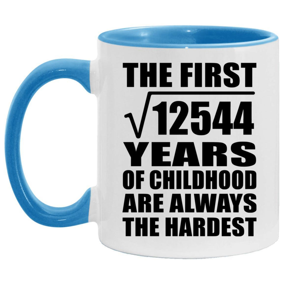 112th Birthday Square Root of 12544 Years of Childhood - 11oz Accent Mug Blue