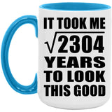 48th Birthday Took Square Root of 2304 Years To Look Good - 15oz Accent Mug Blue