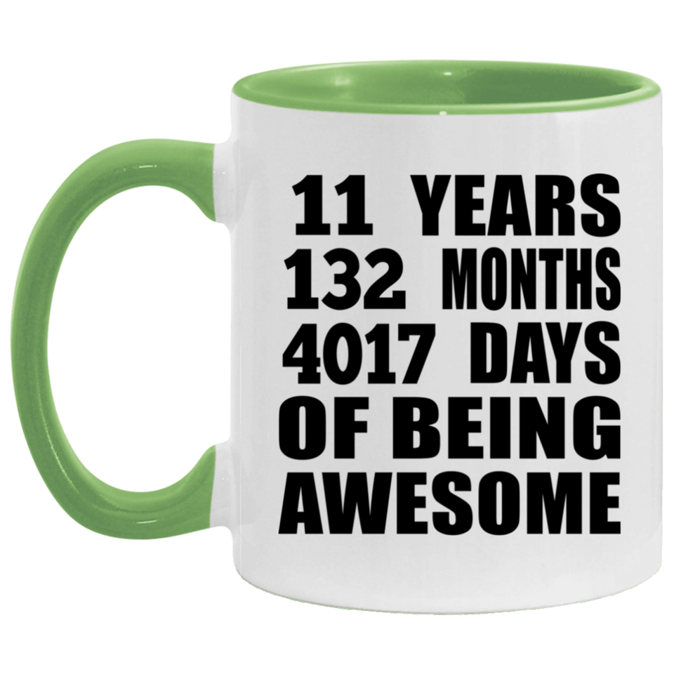 11th Birthday 11 Years 132 Months 4017 Days Of Awesome - 11oz Accent Mug Green
