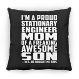 Proud Stationary Engineer Mom Of Awesome Son - Throw Pillow Black