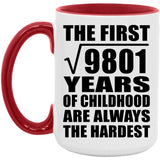 99th Birthday Square Root of 9801 Years of Childhood - 15oz Accent Mug Red