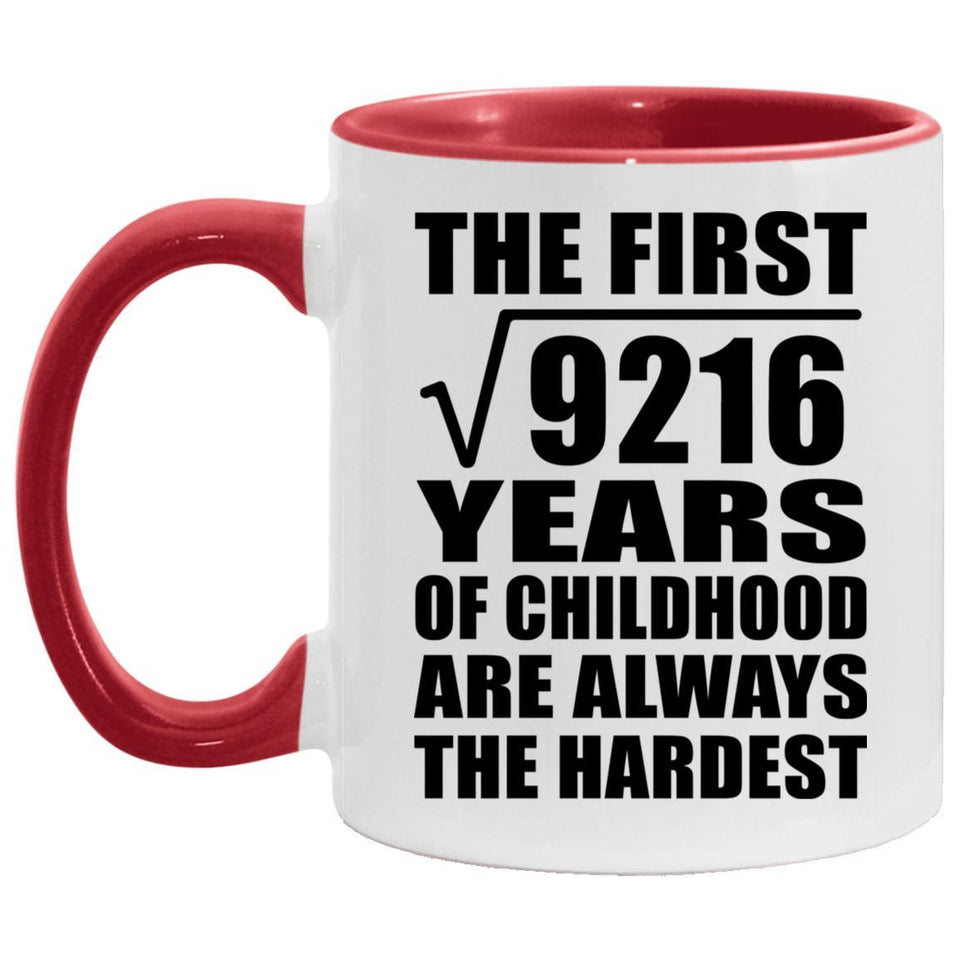 96th Birthday Square Root of 9216 Years of Childhood - 11oz Accent Mug Red