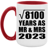 90th Anniversary Square Root of 8100 Years As Mr & Mrs 2023 - 15oz Accent Mug Red