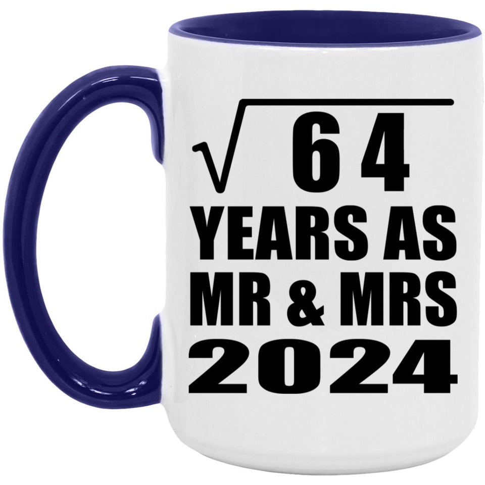 8th Anniversary Square Root of 64 Years As Mr & Mrs 2024 - 15oz Accent Mug Purple