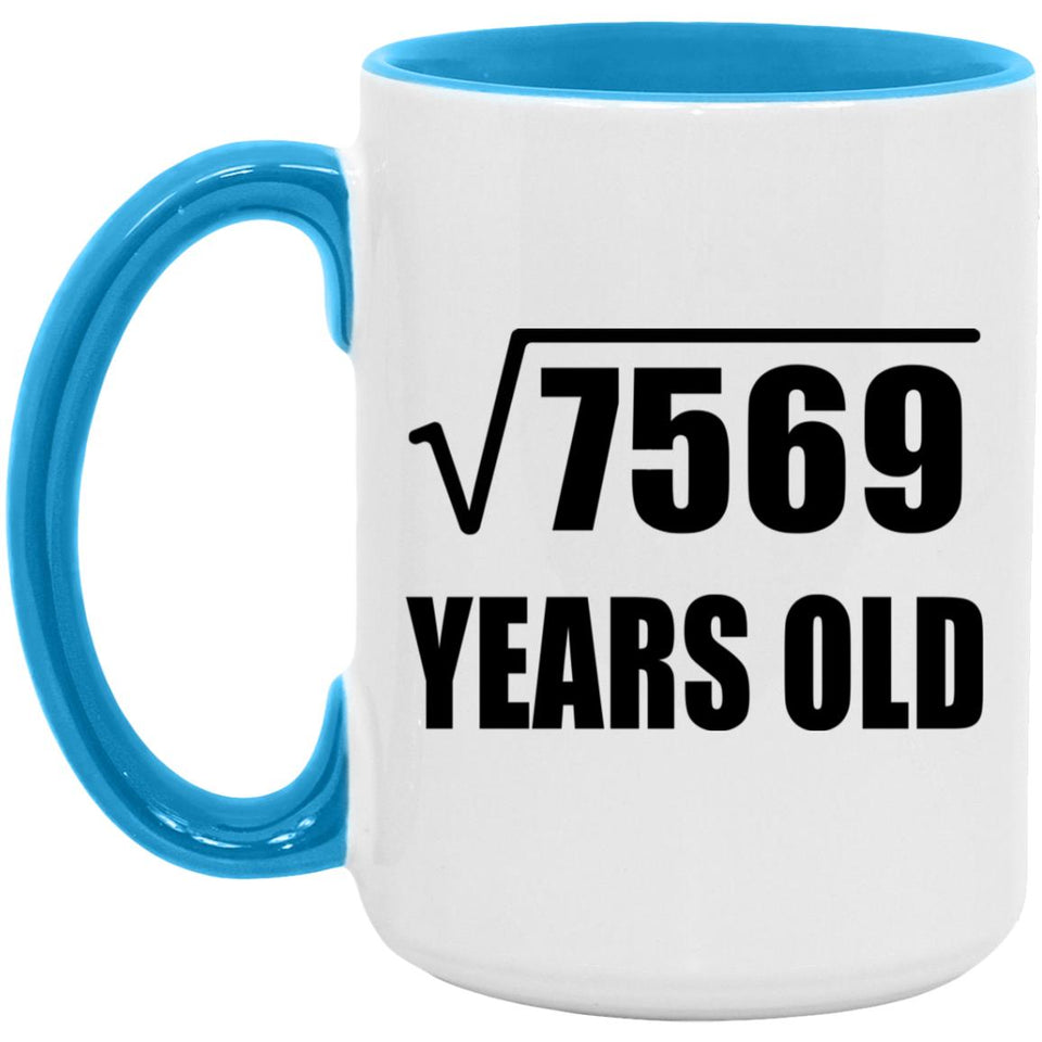 87th Birthday Square Root of 7569 Years Old - 15oz Accent Mug Blue