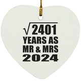 49th Anniversary Square Root of 2401 Years As Mr & Mrs 2024 - Heart Ornament