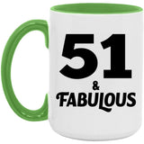 51st Birthday 51 & Fabulous - 15oz Accent Mug Green