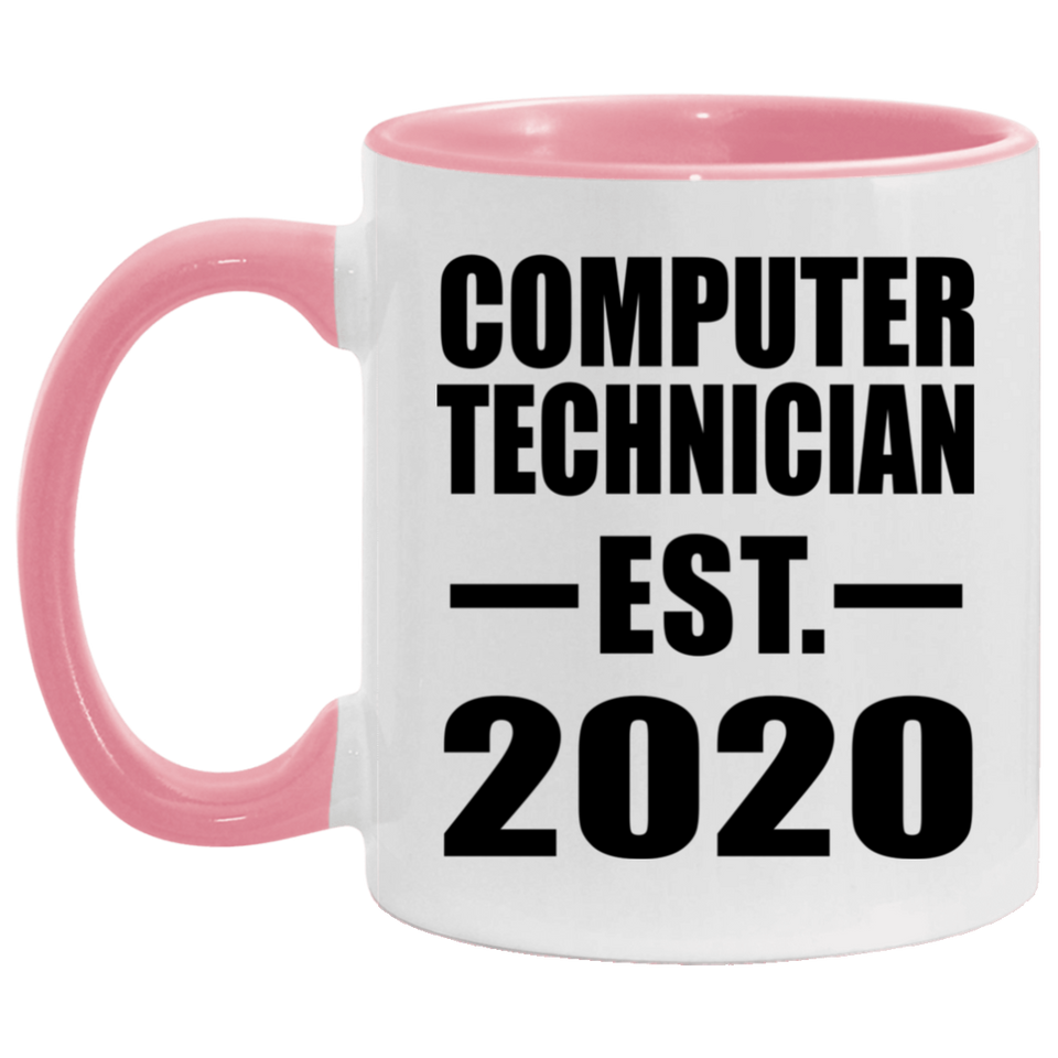 Computer Technician Established EST. 2020 - 11oz Accent Mug Pink