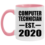 Computer Technician Established EST. 2020 - 11oz Accent Mug Pink
