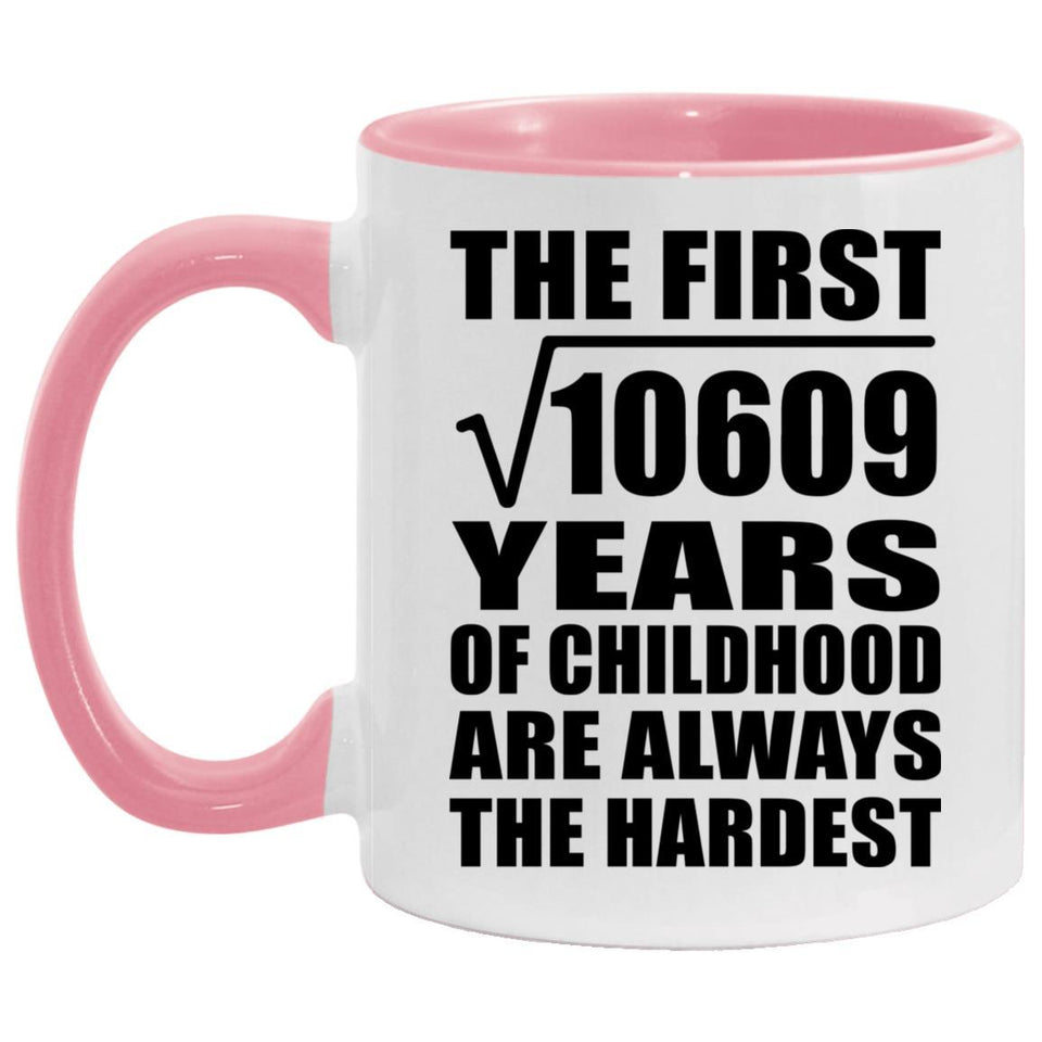 103rd Birthday Square Root of 10609 Years of Childhood - 11oz Accent Mug Pink