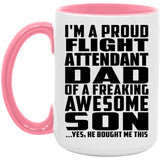 Proud Flight Attendant Dad Of Awesome Son - 15oz Accent Mug Pink