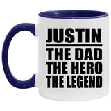 Justin The Dad The Hero The Legend - 11oz Accent Mug Purple