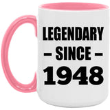 76th Birthday Legendary Since 1948 - 15oz Accent Mug Pink