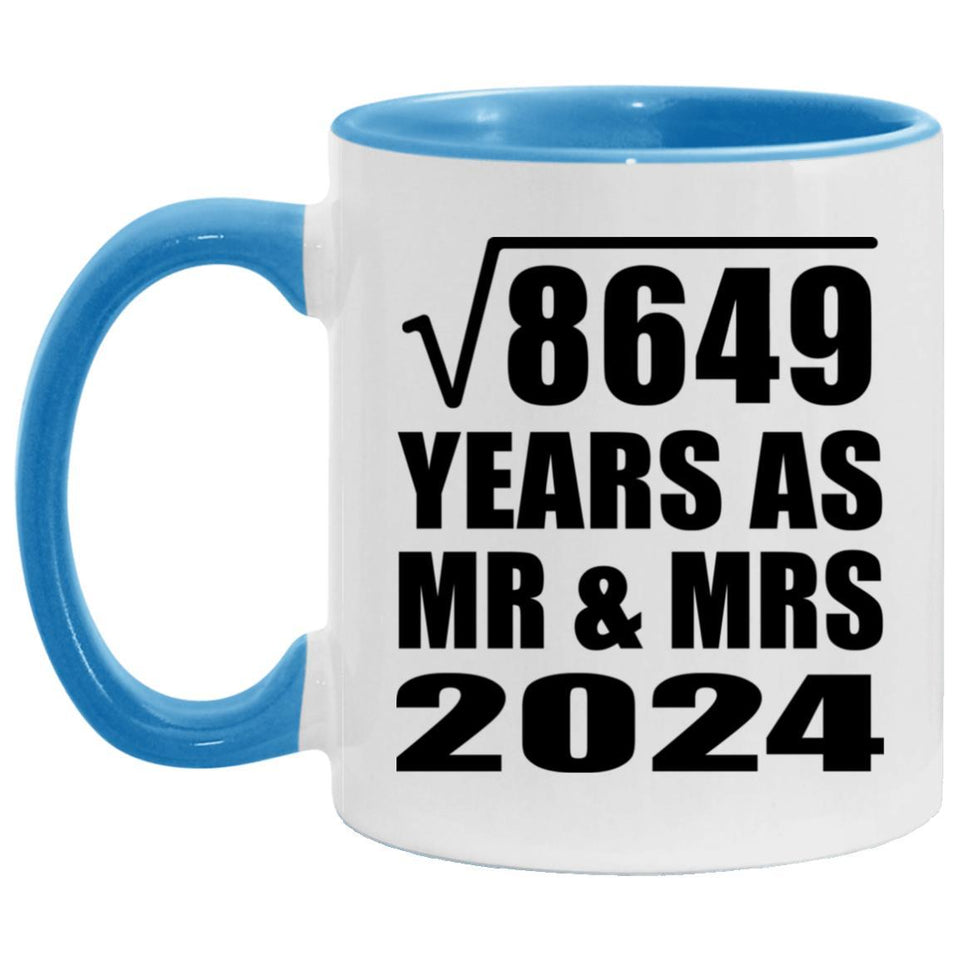 93rd Anniversary Square Root of 8649 Years As Mr & Mrs 2024 - 11oz Accent Mug Blue