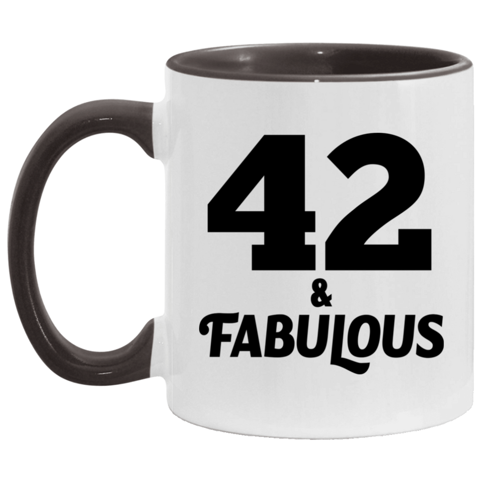 42nd Birthday 42 & Fabulous - 11oz Accent Mug Black