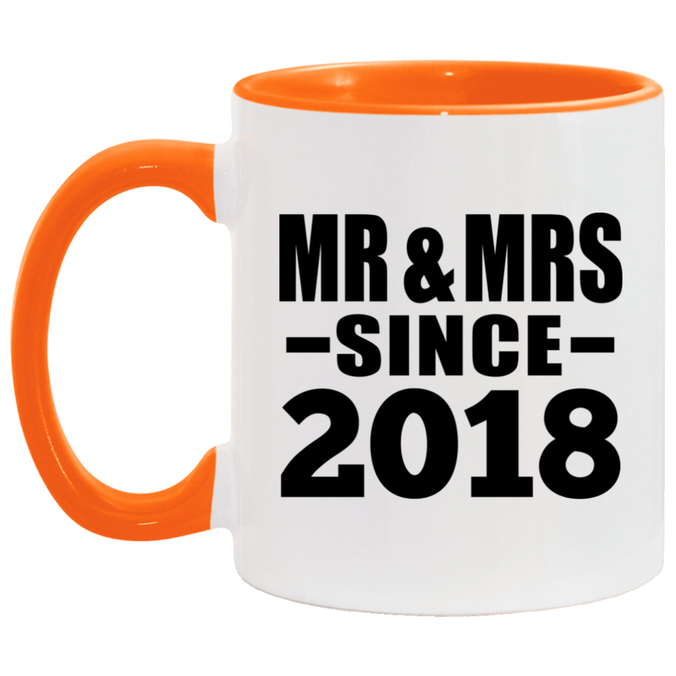 6th Anniversary Mr & Mrs Since 2018 - 11oz Accent Mug Orange
