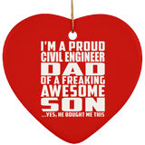 Proud Civil Engineer Dad Of Awesome Son - Heart Ornament