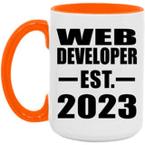 Web Developer Established EST. 2023 - 15oz Accent Mug Orange