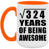 18th Birthday Square Root of 324 Years of Being Awesome - 15oz Accent Mug Orange