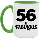 56th Birthday 56 & Fabulous - 15oz Accent Mug Green