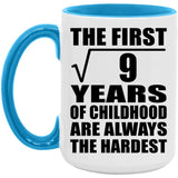 3rd Birthday Square Root of 9 Years of Childhood - 15oz Accent Mug Blue