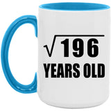 14th Birthday Square Root of 196 Years Old - 15oz Accent Mug Blue