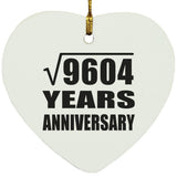 98th Anniversary Square Root of 9604 Years Anniversary - Heart Ornament