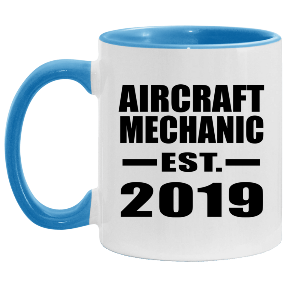 Aircraft Mechanic Established EST. 2019 - 11oz Accent Mug Blue