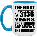 56th Birthday Square Root of 3136 Years of Childhood - 15oz Accent Mug Blue