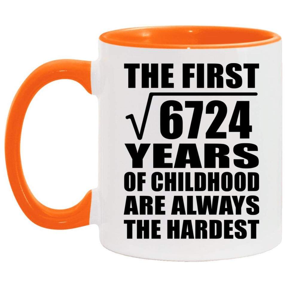 82nd Birthday Square Root of 6724 Years of Childhood - 11oz Accent Mug Orange